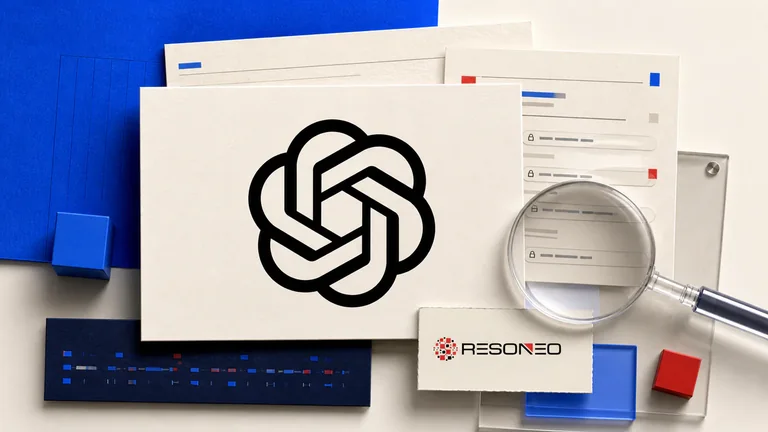 Logo do ChatGPT sobre camadas de cartões de índice, fontes e recuperação de páginas.