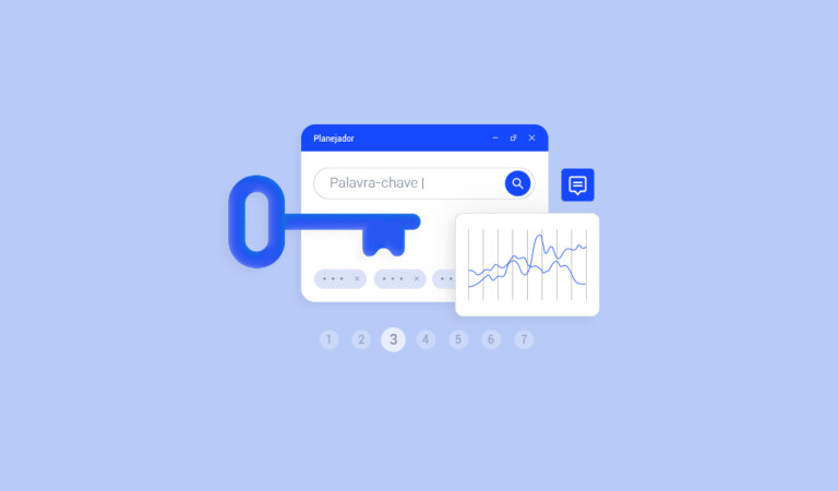 Uma chave e um painel de uma ferramenta digital, representando um planejador de keywords