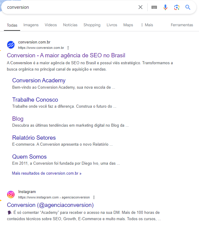 Exemplo de busca com branded keyword.