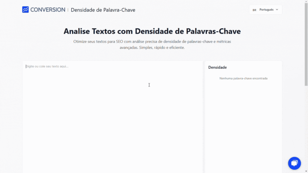 Análise de textos para otimização de SEO com foco em densidade de palavras-chave. Ferramenta prática e eficiente para melhores resultados.