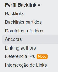 Relatório de textos âncora de backlinks no Ahrefs.